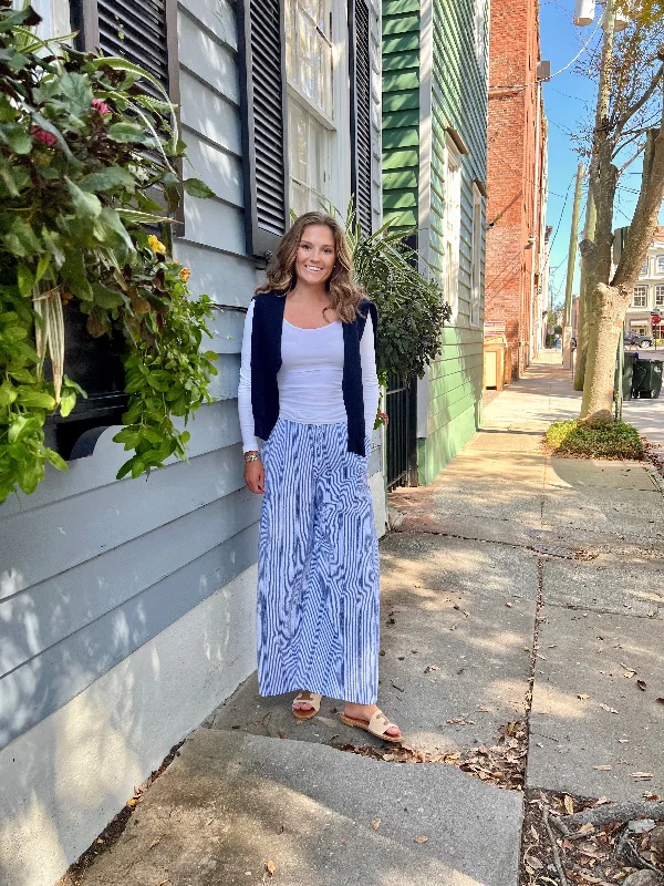 Palazzo Pants Seersucker Blue Stripe