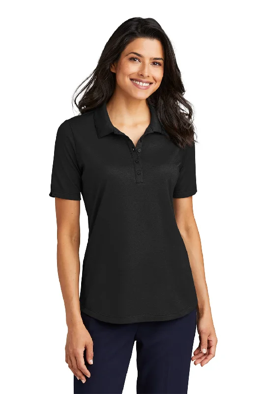 Port Authority Womens Moisture Wicking Fine Pique Short Sleeve Polo Shirt - Heather Black