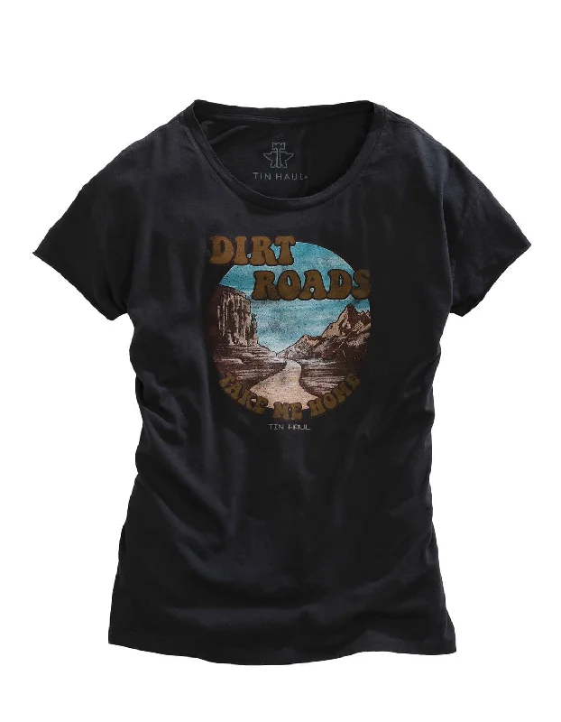 Tin Haul Womens Dark Grey 100% Cotton Dirt Roads S/S Retro T-Shirt