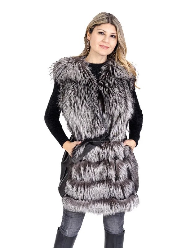 Leather and Silver Fox Fur Vest