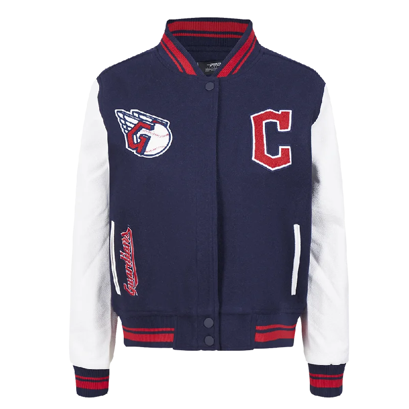 MLB CLEVELAND GUARDIANS RETRO CLASSIC WOMEN'S RIB WOOL VARSITY JACKET (EGGSHELL/MIDNIGHT NAVY)