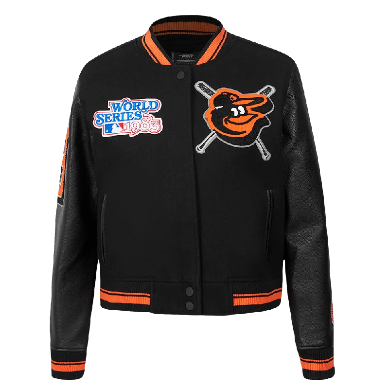 MLB BALTIMORE ORIOLES MASHUP WOMEN'S RIB WOOL VARSITY JACKET (BLACK/ORANGE)