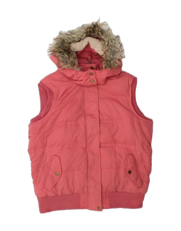 FAT FACE Womens Hooded Padded Gilet UK 14 Large Pink Polyester