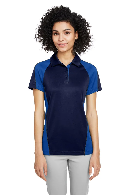 Harriton Womens Advantage Performance Moisture Wicking Colorblock Short Sleeve Polo Shirt - Dark Navy Blue/Royal Blue