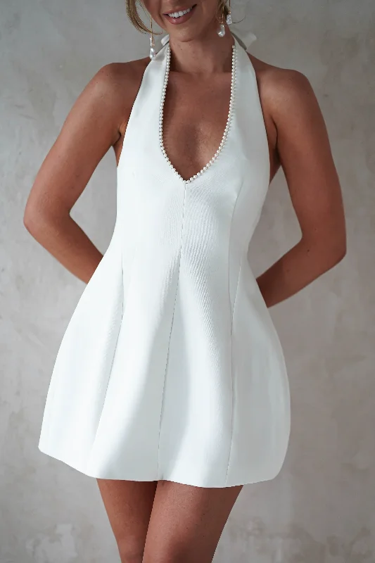 Peyton Pearl Detail Mini Dress | White