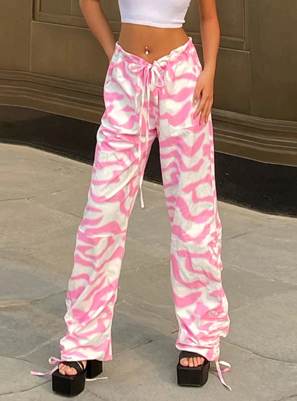 TastyHottie - PINK WAVY TIE-DYED LOW WAIST PANTS