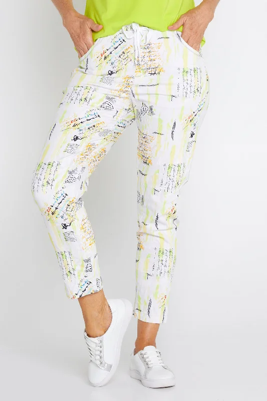 Printed Crushed Drawstring Pants - Neon Graffiti