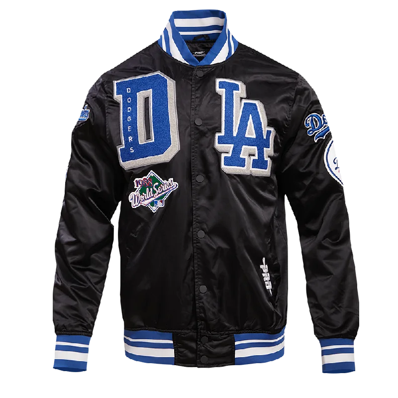 MLB LOS ANGELES DODGERS MASHUP MEN'S RIB SATIN JACKET (BLACK/DODGER BLUE)