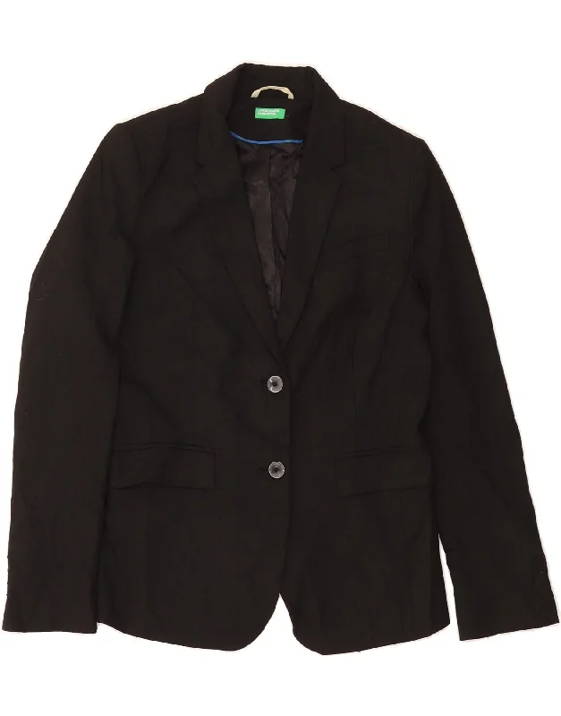 BENETTON Womens 2 Button Blazer Jacket UK 10 Small Black Polyester