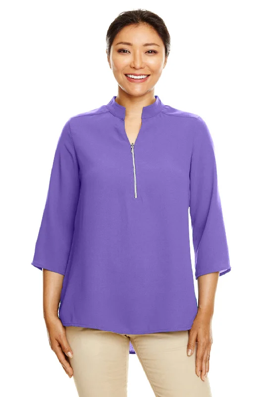 Devon & Jones Womens Perfect Fit Short Sleeve 1/4 Zip Crepe Tunic - Grape Purple