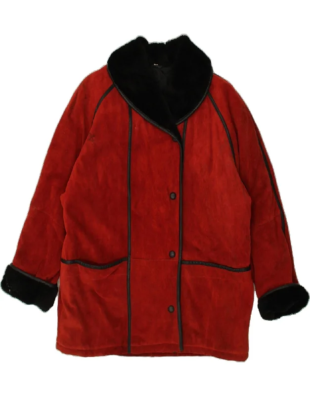 VINTAGE Womens Shearling Coat EU 40 Medium Red