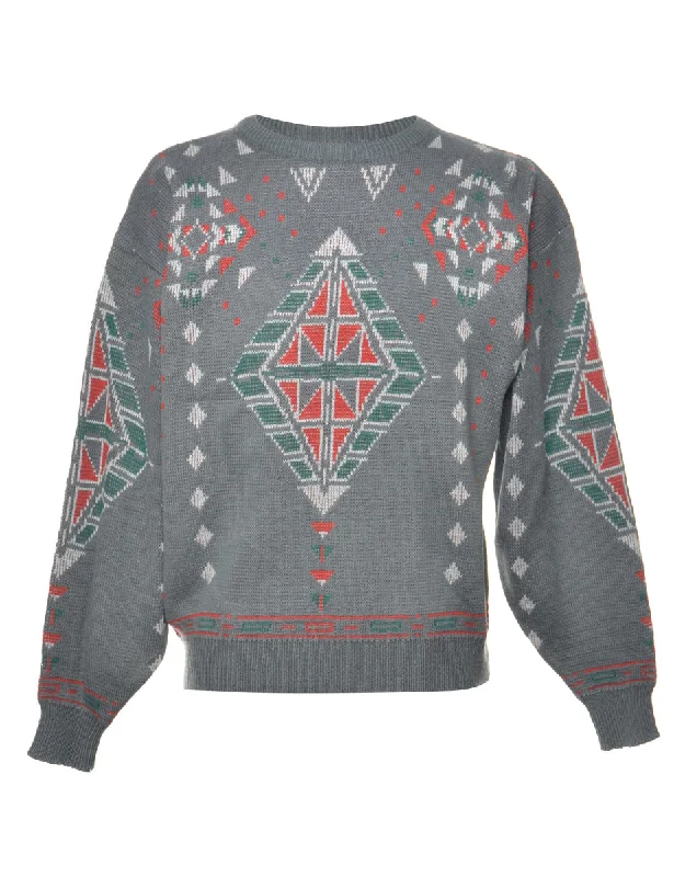 Grey Patterned Jumper - L