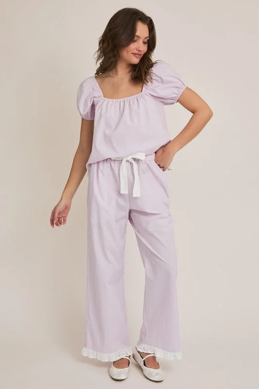 Lavender Striped Pajama Top & Pants Set