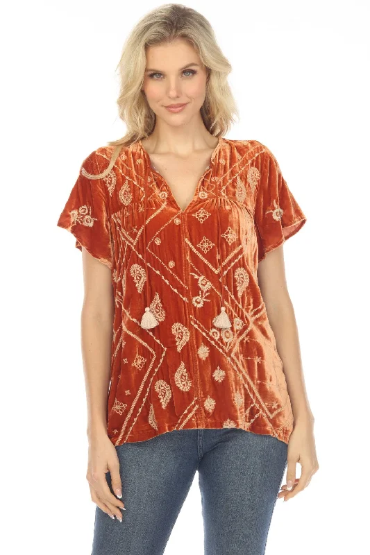 Johnny Was JWLA Devi Velvet Flutter Weekend Blouse Boho Chic J19223