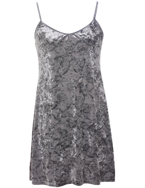 Grey Floral Pattern Evening Dress - L