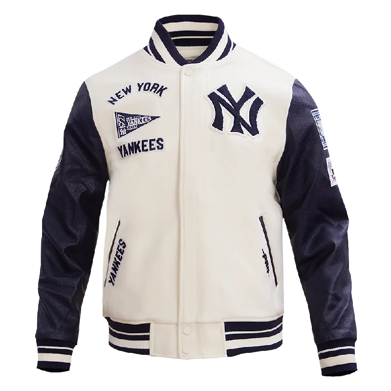 MLB NEW YORK YANKEES RETRO CLASSIC MEN'S RIB WOOL VARSITY JACKET (EGGSHELL/MIDNIGHT NAVY)