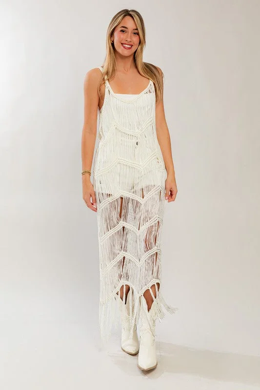 Madrid Knit Crochet Fringe Maxi Dress