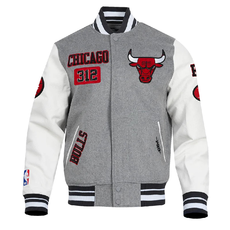 NBA CHICAGO BULLS AREA CODE MEN'S RIB WOOL VARSITY JACKET (HEATHER GREY/WHITE/BLACK)