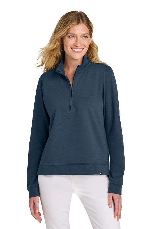 TravisMathew Womens Coveside Wrinkle Resistant 1/4 Zip Sweatshirt - Blue Nights - NEW