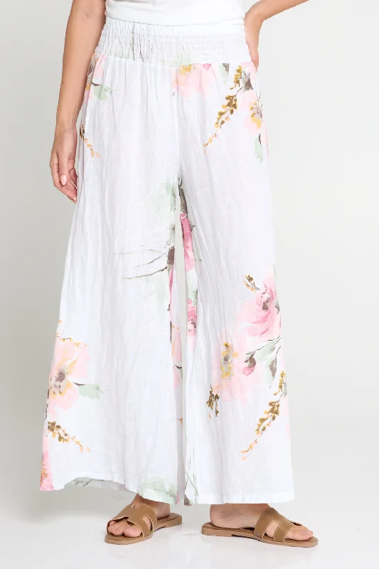 Anette Linen Pants - White/Peony