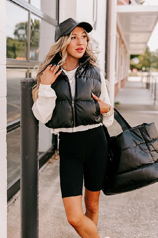 Urban Outing Faux Leather Puffer Vest in Black