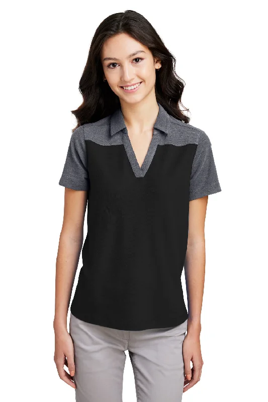 Core 365 Womens Fusion ChromaSoft Performance Moisture Wicking Colorblock Short Sleeve Polo Shirt - Black/Heather Carbon Grey