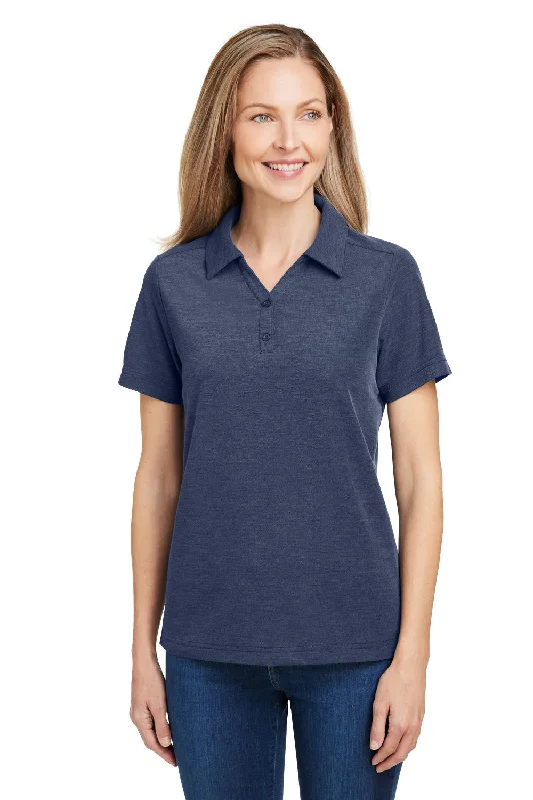 Core 365 Womens Fusion ChromaSoft Performance Moisture Wicking Pique Short Sleeve Polo Shirt - Heather Classic Navy Blue