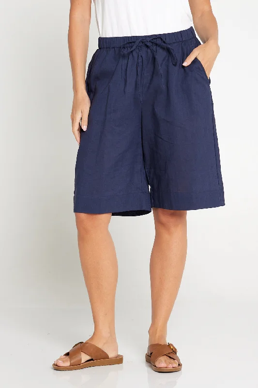 Zhuri Linen & Cotton Shorts - Navy