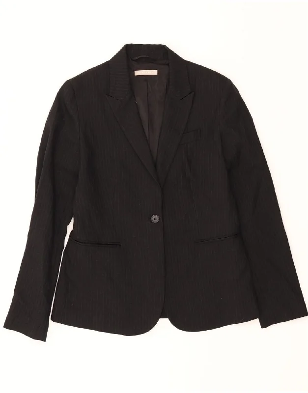 STEFANEL Womens 1 Button Blazer Jacket IT 42 Medium Black Pinstripe