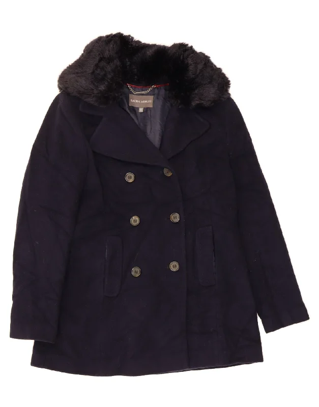 LAURA ASHLEY Womens Pea Coat UK 12 Medium Navy Blue Wool