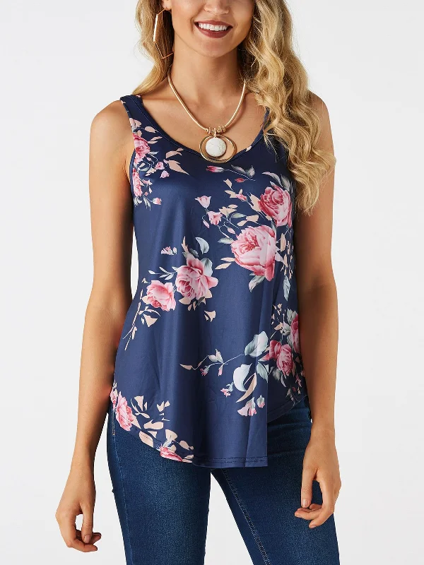 Wholesale Round Neck Sleeveless Floral Print Backless Camis