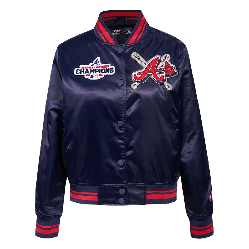 MLB ATLANTA BRAVES MASHUP WOMEN'S RIB SATIN JACKET (MIDNIGHT NAVY/RED/MIDNIGHT NAVY)