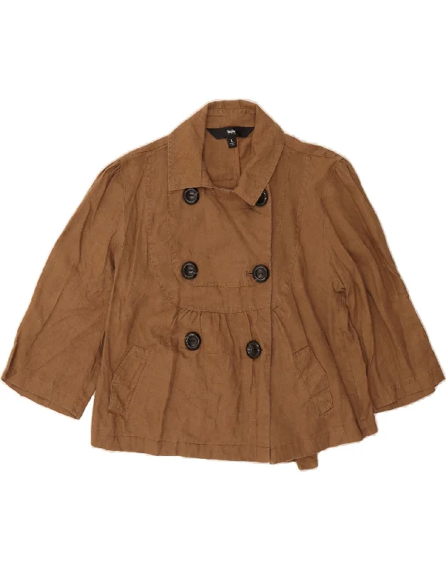 MOSSIMO Womens Pea Coat UK 14 Large Brown Linen