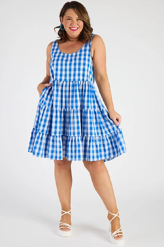 Dorothy Gingham Cobalt Dress