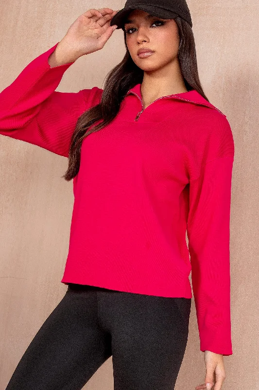 Gloria Fuchsia Knit Half Zip