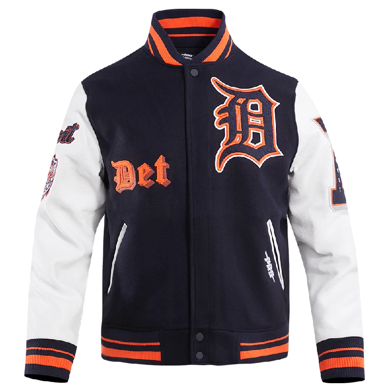 MLB DETROIT TIGERS OLD ENGLISH WOOL MEN'S VARSITY JACKET (MIDNIGHT NAVY/WHITE)