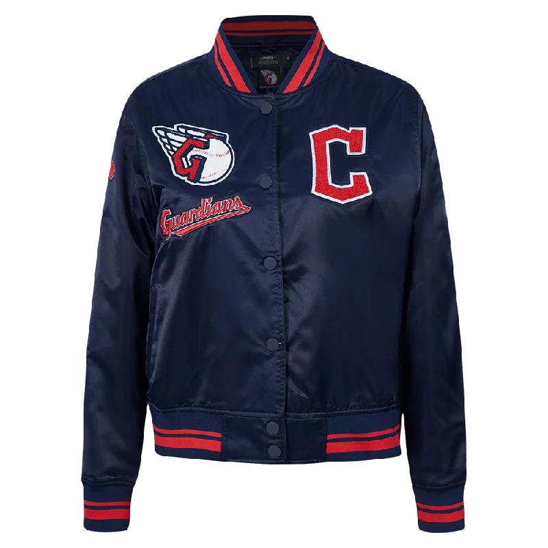 MLB CLEVELAND GUARDIANS RETRO CLASSIC WOMEN'S RIB SATIN JACKET (MIDNIGHT NAVY/RED/MIDNIGHT NAVY)