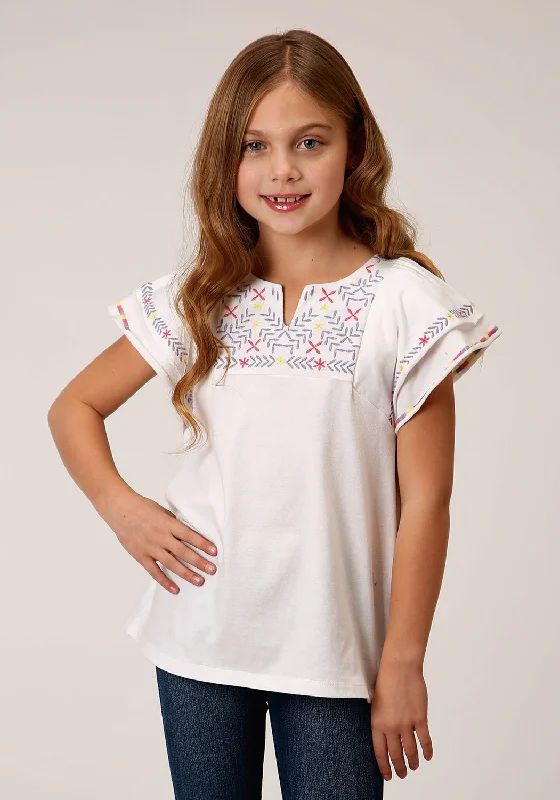 Roper Girls White 100% Cotton Milange Knit S/S Tunic