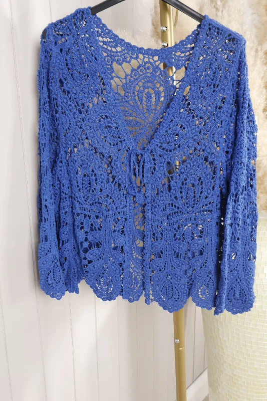 Cyra Crochet Cardigan Royal Blue