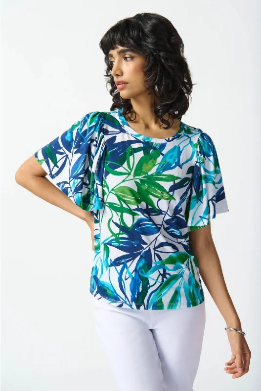 Joseph Ribkoff Vanilla/Multi Tropical Print Flutter Sleeve Top 242183