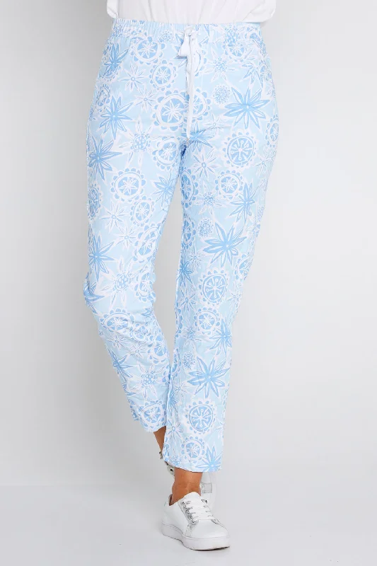 Printed Crushed Drawstring Pants - Summer Blue