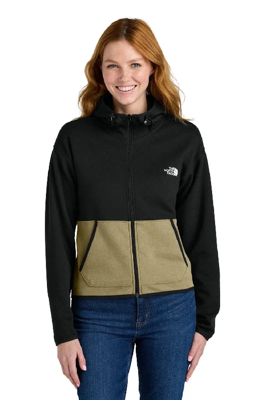 The North Face Womens Double Knit Full Zip Hooded Sweatshirt Hoodie w/ Pockets - Khaki Stone/Black