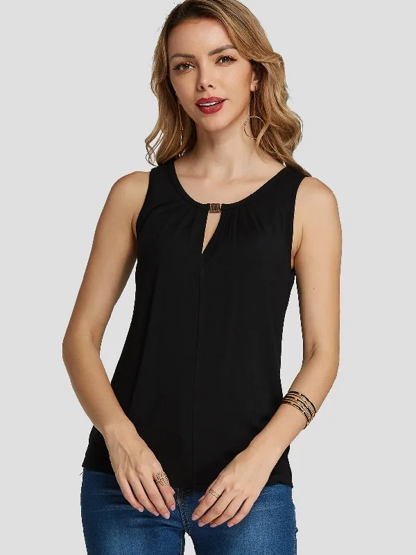 Wholesale Round Neck Plain Hollow Sleeveless Tank Top