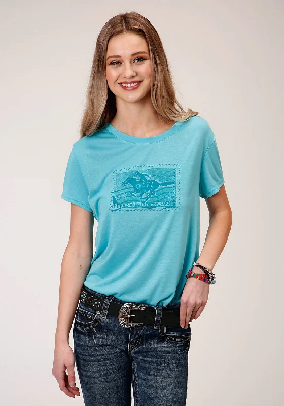 Roper Womens Turquoise Poly/Rayon Horse Rider S/S T-Shirt