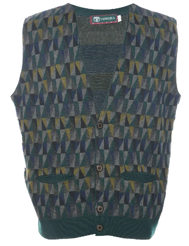 Geometric Pattern Sweater Vest - L