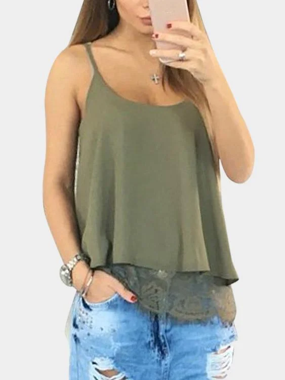 Custom Round Neck Lace Sleeveless Army Green Camis