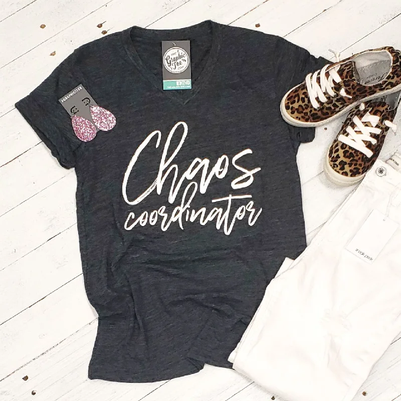 Chaos Coordinator - Charcoal Black Slub V-Neck Tee