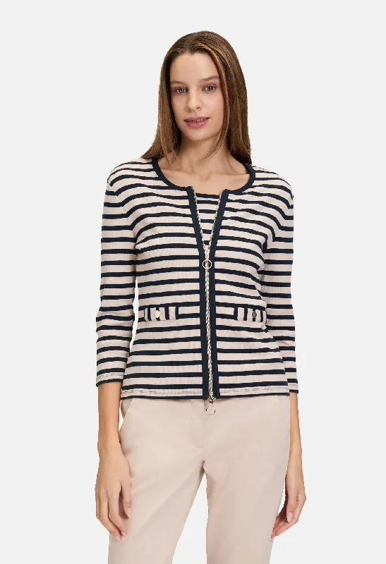 Striped Ribbed Zip Up Cardigan