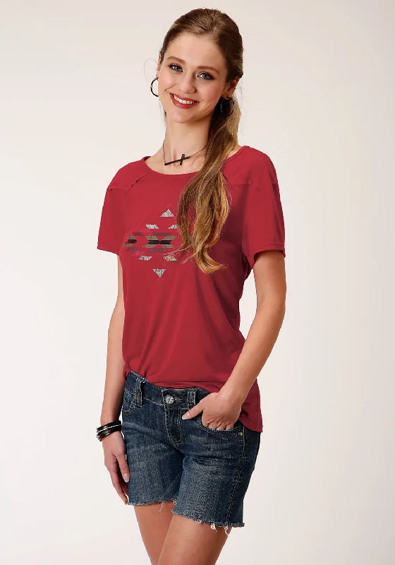 Roper Womens Raspberry Poly/Rayon Western S/S T-Shirt