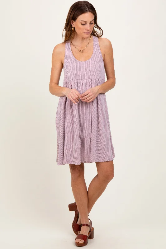 Mauve Ribbed Sleeveless Open Back Midi Dress